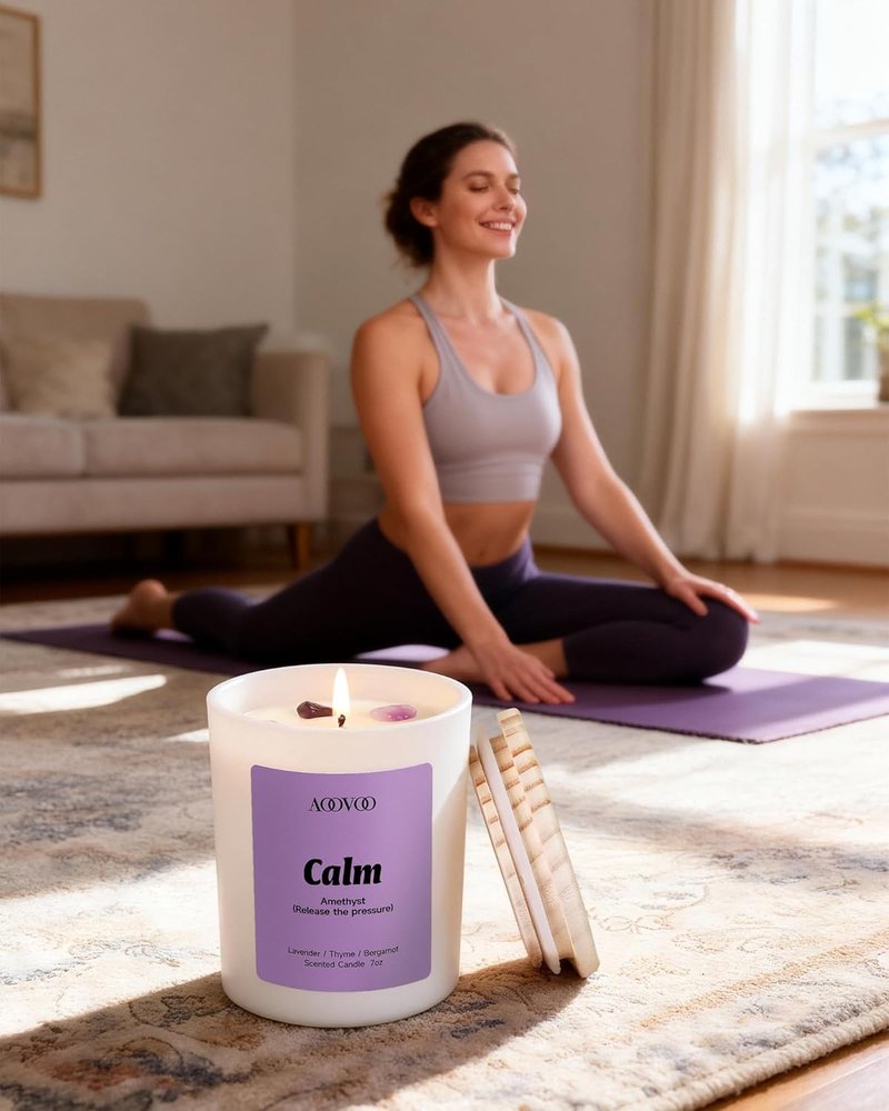 Calm Candles Set - Aromatherapy Scented Candles for Home | 4 Pack, 28 oz, 200 Hour Burn, Crystals Included