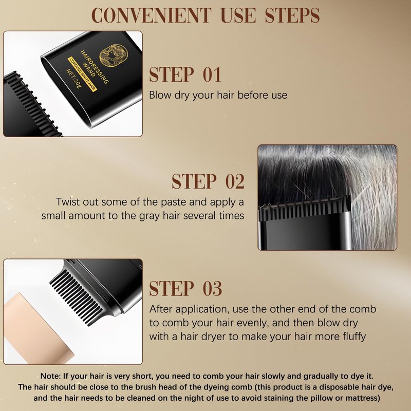 2-in-1 Hair Color Stick & Comb - Waterproof Root Touch Up for Gray Hair | Instant Hair Dye for Men & Women (Black)