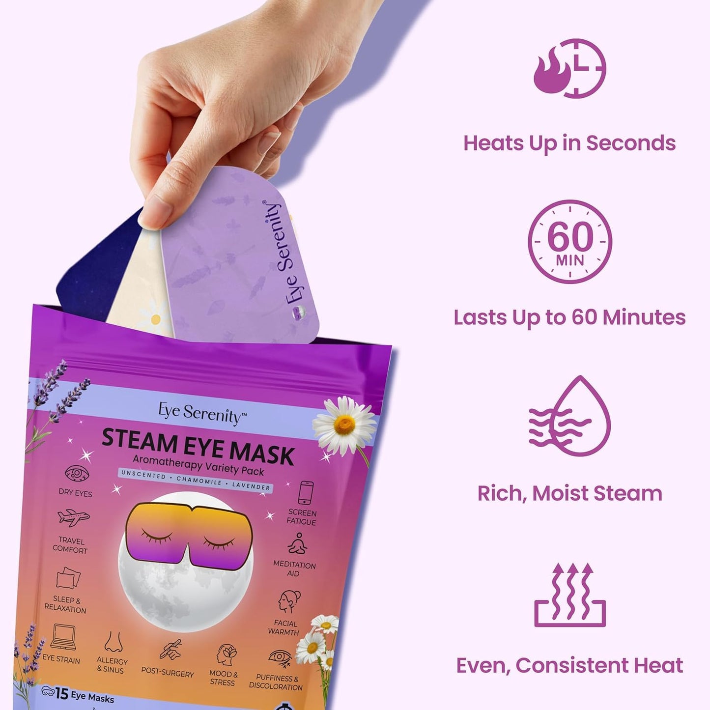 Lure Essentials Steam Eye Mask, Heated Eye Mask, Self Heating Warm Compress for Dry Eyes, Fast Relief for Stye, Puffy Sensitive Eyes, Moist Heat, Relaxation Gifts for Women and Men - Variety