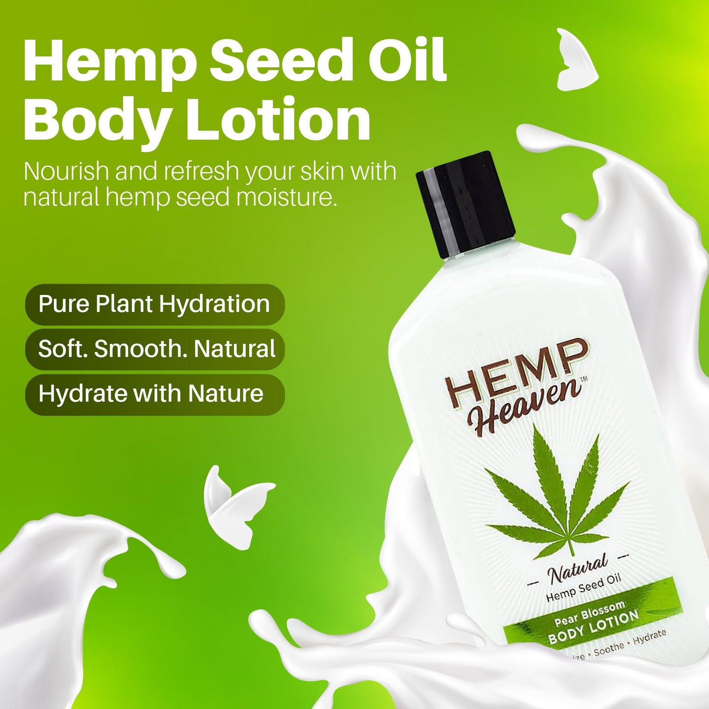 Hemp Heaven Hemp Lotion - Lotion Pear Blossom Scent - Natural Hemp Seed Oil, Paraben-Free, 12 oz, Made in USA, Nourishing for Men & Women, EWG Verified, Anti-Aging