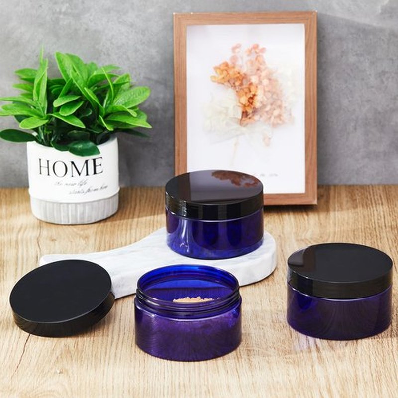 Dandat 24 Pcs Plastic Jars with Lid and Label PET Cosmetic Containers Leak Proof Empty Cosmetic Jars Refillable Storage Travel Jars for Lotion Cream Gel Powder Ointment(Blue with Black Lid,8 oz)