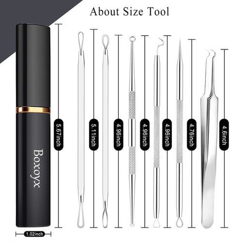 Boxoyx Pimple Popper Tool Kit - 6 Pcs Blackhead Remover Comedone Extractor Tool Kit with Metal Case for Quick and Easy Removal of Pimples, Blackheads, Zit Removing, Forehead, Facial and Nose(Silver)