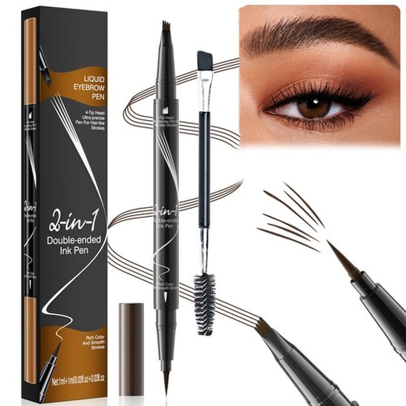 Lilyrhyme Dual Eyebrow Pen, Lilyrhyme Forked Dual-Ended Liquid Eyebrow Pencil, Lilyrhyme Precise Liquid Brow 2-In 1 Pen, Forked Dual Ended Microblading Eyebrow Pencil Waterproof (Dark Brown)