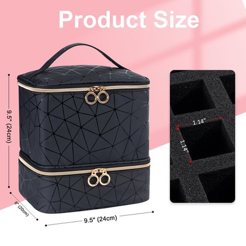 Uross Nail Polish Organizer Bag Holds 30 Bottles Nail Polish & Nail Kit -Nail Polish Storage Organizer Nail Polish Bag Nail Supplies Organizer Case for nail tech - Black