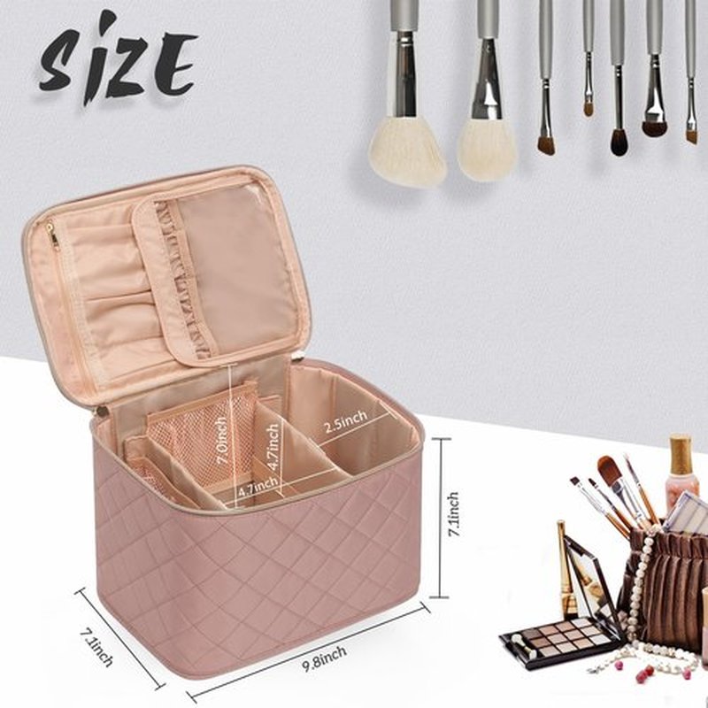 OCHEAL Pink Makeup Bag,Travel Makeup Organizer Bag, Large Capacity Cosmetic Bags For Women Large Travel Toiletry Bag Girls Traveling With Brush Slot And Divider-Large Nude Pink