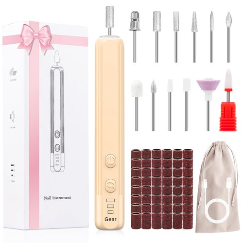 Professional Nail Drill Set, 2,0000 RPM Electric Nail File with 12 Grinding Head & 100Pcs Sanding Bands for Acrylic Gel Nails, Manicure and Polishing