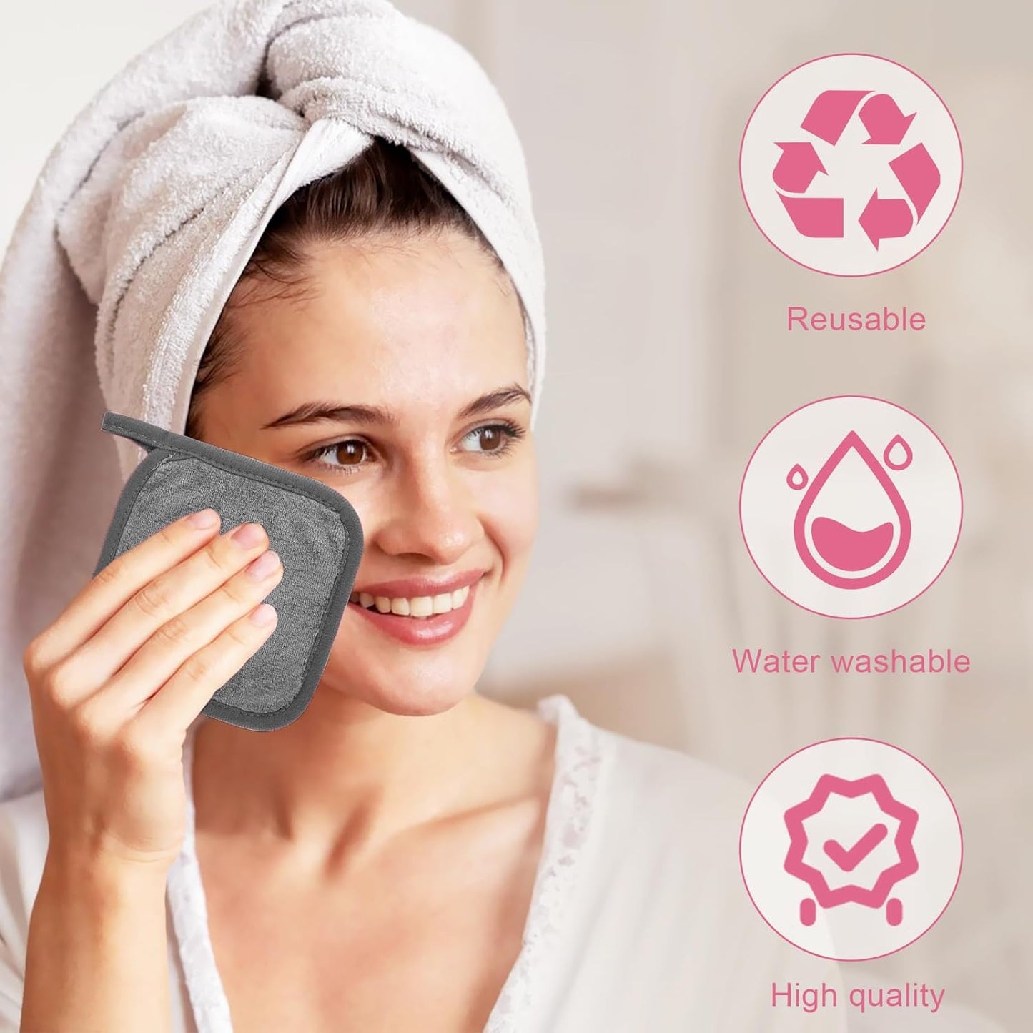 Makeup Remover Cloths - Ultra Soft Reusable Microfiber Towels for All Skin Types | 12 Pack, 6x6 Inch, Grey