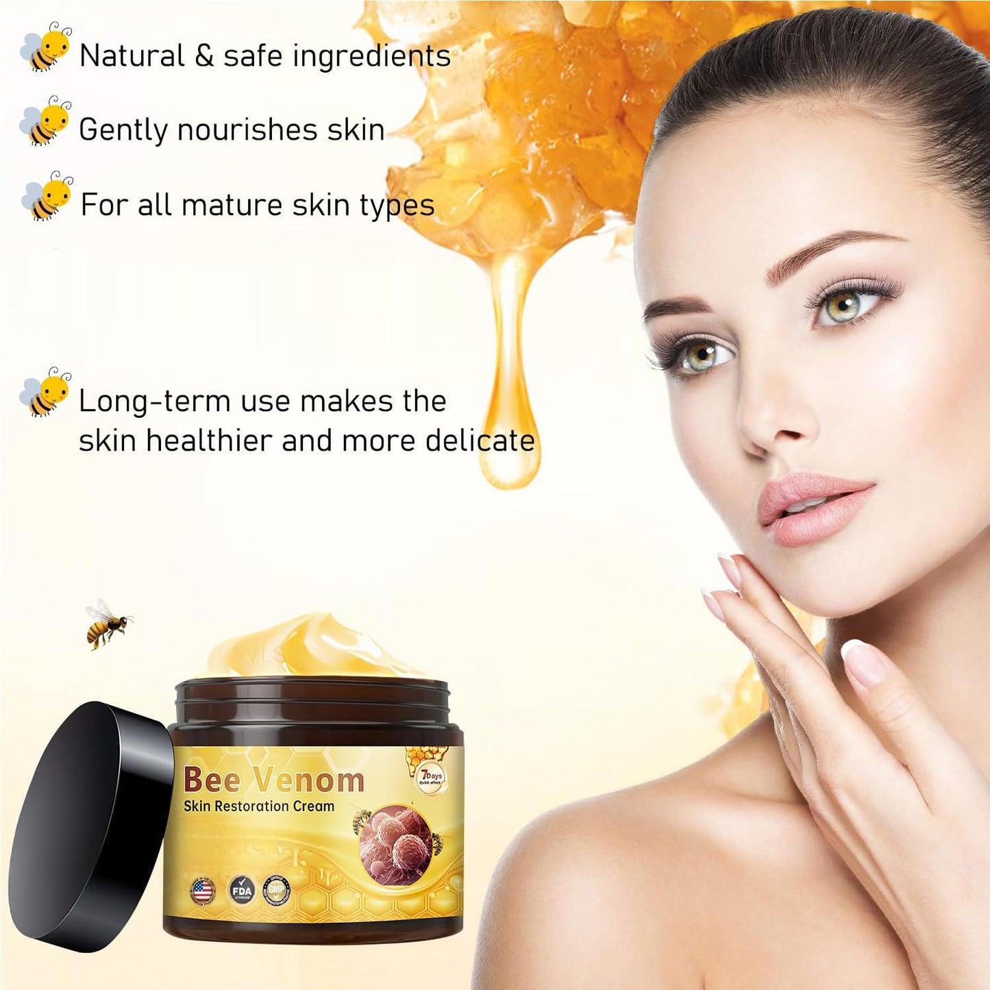 Bee Venom Skin Treatment Cream, Anti-Aging Wrinkle Removal Formula, Natural Ingredients for All Skin Types (2Pcs)