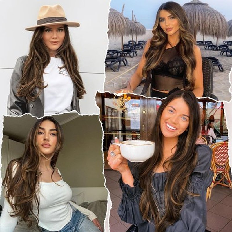 ALXNAN Clip in Hair Extensions, Hair Extensions Thick Long Stright Layered Hair Extensions Medium Brown Mix Caramel Brown 20 Inch Soft Lace Weft Hair Extensions for Women