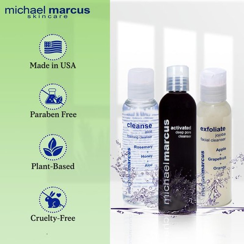 Michael Marcus 3 in-1 Try Me Cleansing Set with Jojoba Cleanser, Cleanse Foaming Aloe & Deep Pore Cleanser – Gentle Skin Purifying Facial Cleansers Gift for Men & Women of All Skin Type – 2 Fl oz Each