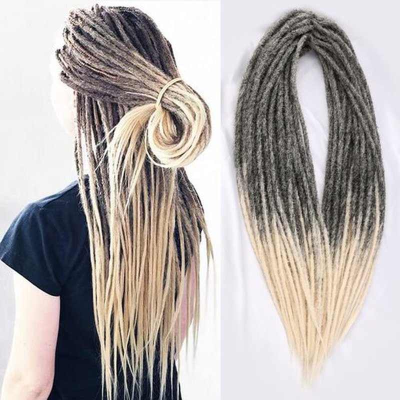DAIRESS 24 Inch Straight Double Ended Dreadlock Extensions Synthetic Dreads10strands/pack Synthetic Braids Thin 0.6cm Soft Handmade Reggae Hair Hip-Hop Style Dread Extensions Locks Hair(1B/613）