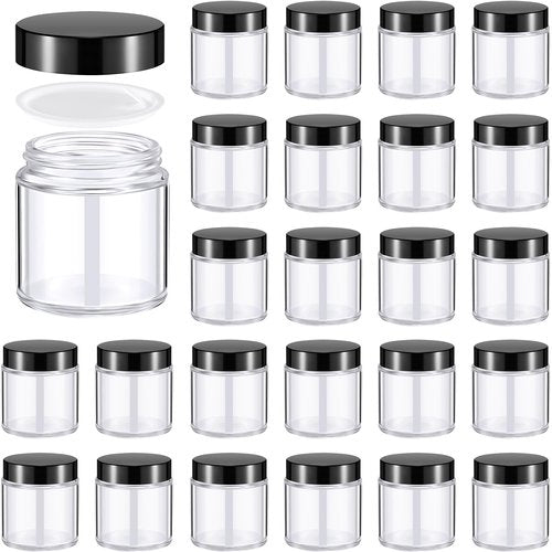 Norme 24 Pcs 4 oz Glass Jars with Lids Leakproof Round Airtight Jars Empty Cosmetic Jars with Inner Liners Lid for Storing Lotions Powder Ointments Candle Making (Black,Clear)