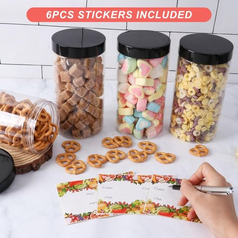 Jaisie.W Plastic Jars with Lids 32 oz 6Pack,Empty Clear Plastic Jars with Lids for Storage, Round Leakproof Containers for Nuts,Cookies,Dried Fruit,Small Snacks(32fl.oz,set of 6)