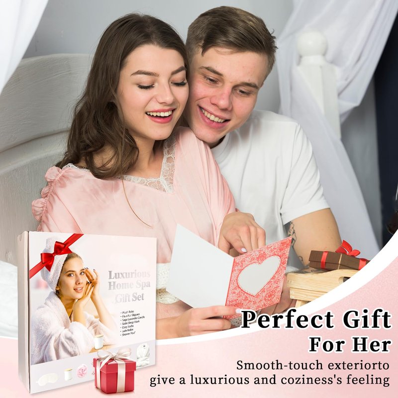 my novel things Birthday Gifts for Women,Spa Robe and Slippers Set, Bathrobe With Satin Sleep Mask, Scented Candle Self Care 7 Pack Suitable for Christmas Thanksgiven Day New Mom Gift