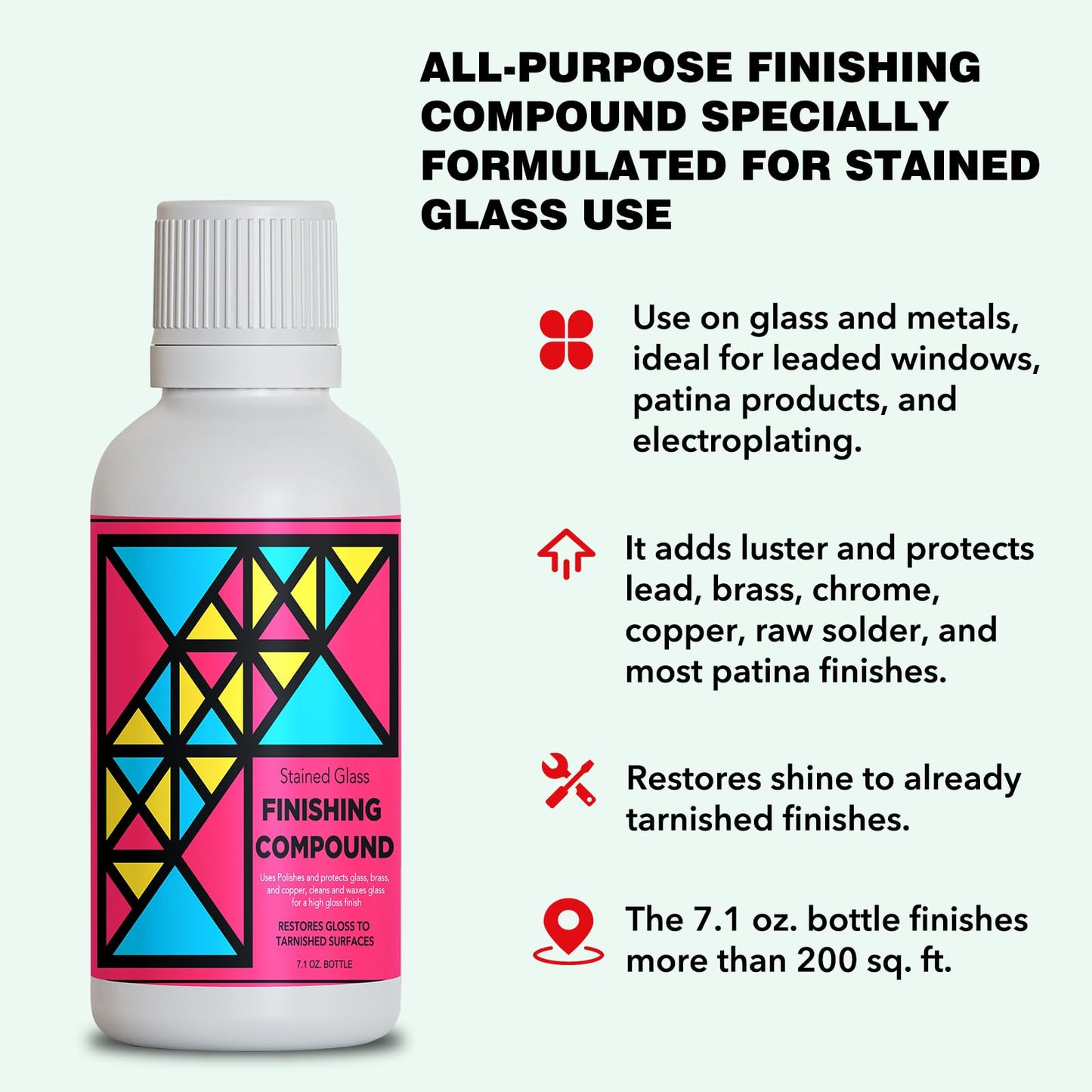 Stained Glass Finishing Compound - Glass Polishing Compound, for Stained Glass, Polish & Protect - Glass Polish - Professional Polishing of Stained Glass Surfaces - Brightens Clarity & Vision - 7.1oz