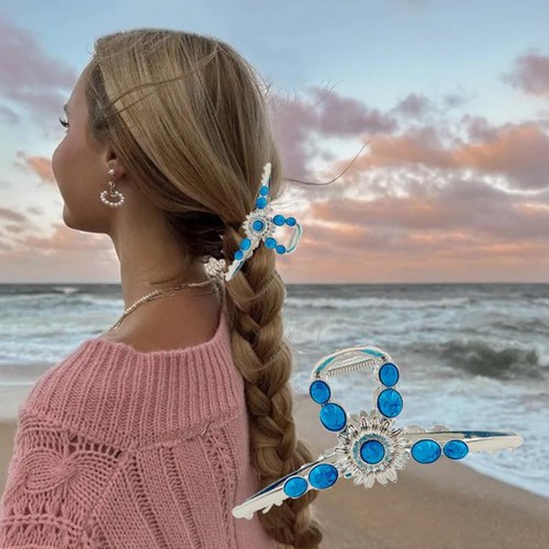 Dailyyart Large Large Metal Hair Claw Clips 4.5 In Silver Turquoise Stone Sun Flower Western Hair Claw for for Thin Thick Curly Hair (Sun Flower)