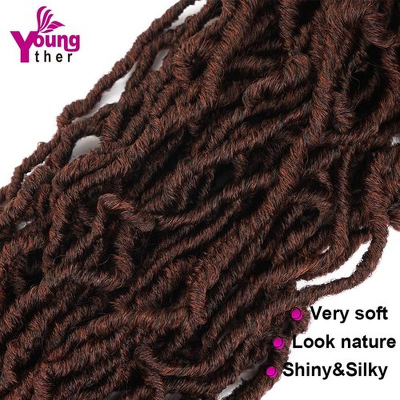 Youngther 18 inch New Faux Locs Crochet Hair Curly Wavy 6 Packs Crochet Faux Locs Hair Synthetic Crochet Hair for Black Women (18inch 6packs-T350)