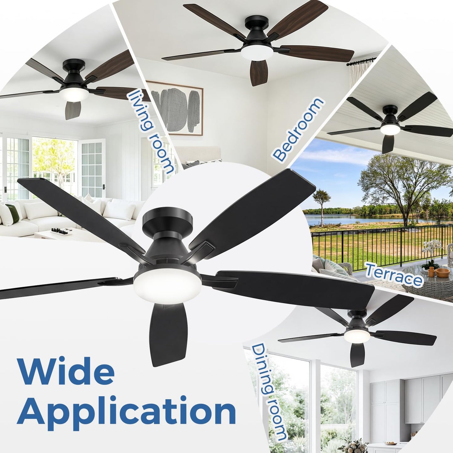 FancyMay 52 Inch Ceiling Fans with Lights,Quiet DC Motor, 6 Speeds, App and Remote Control, Dimmable, 3CCT LED Light, Low Profile Ceiling Fan for Living Room, Bedroom, Black