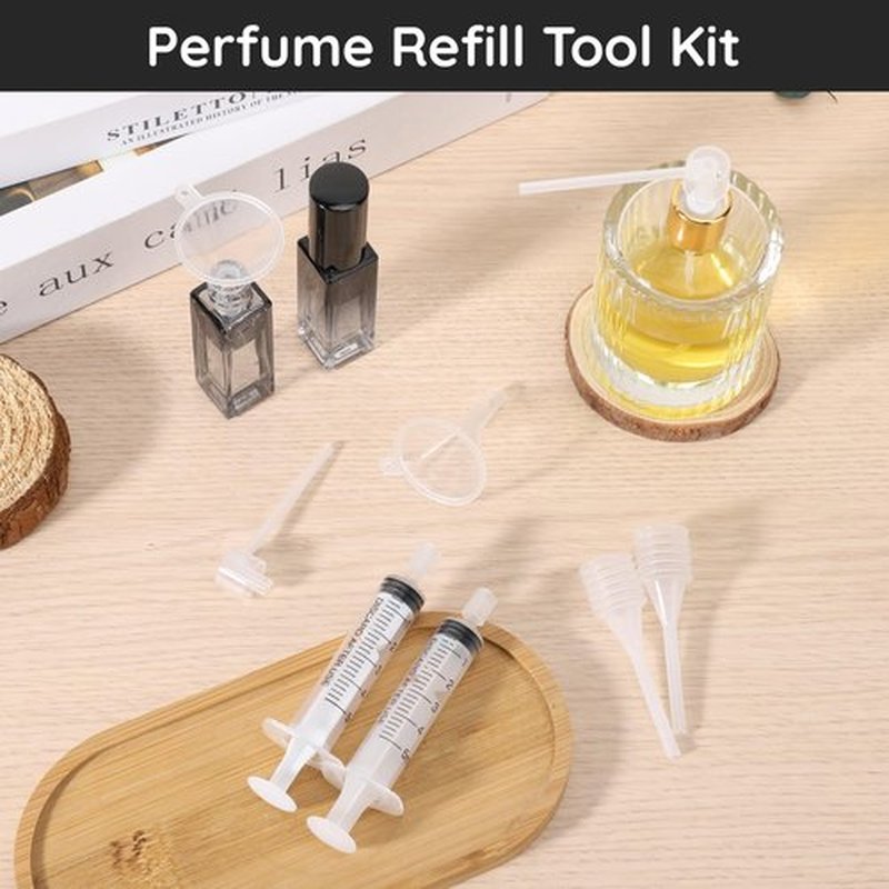 Segbeauty Perfume Refill Tool Kit, 8pcs Plastic Clear Perfume Dispenser Transfer Tool Set, Perfume Funnel Cosmetic Dispenser Pump Transfer Tool for Travel Refillable Perfume Atomizer Refill Tool