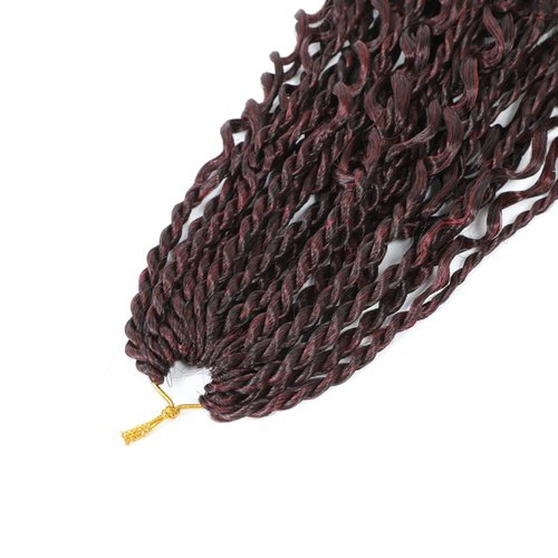 Goddess Twist Braids Crochet Hair With Curly Ends Senegalese Twist Braids Crochet Braids 6 Packs ombre black Burgundy Crochet Synthetic Braiding Hair Extension for Black Women (14inch, Tbug)