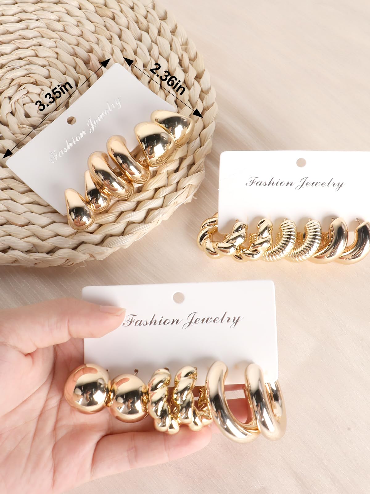 9 Pairs 14K Gold Hoop Earrings for Women, Fashion Hypoallergenic Chunky Twisted Open Hoops Dangle Earrings Set for Birthday Party Christmas Fashion Jewelry Gift