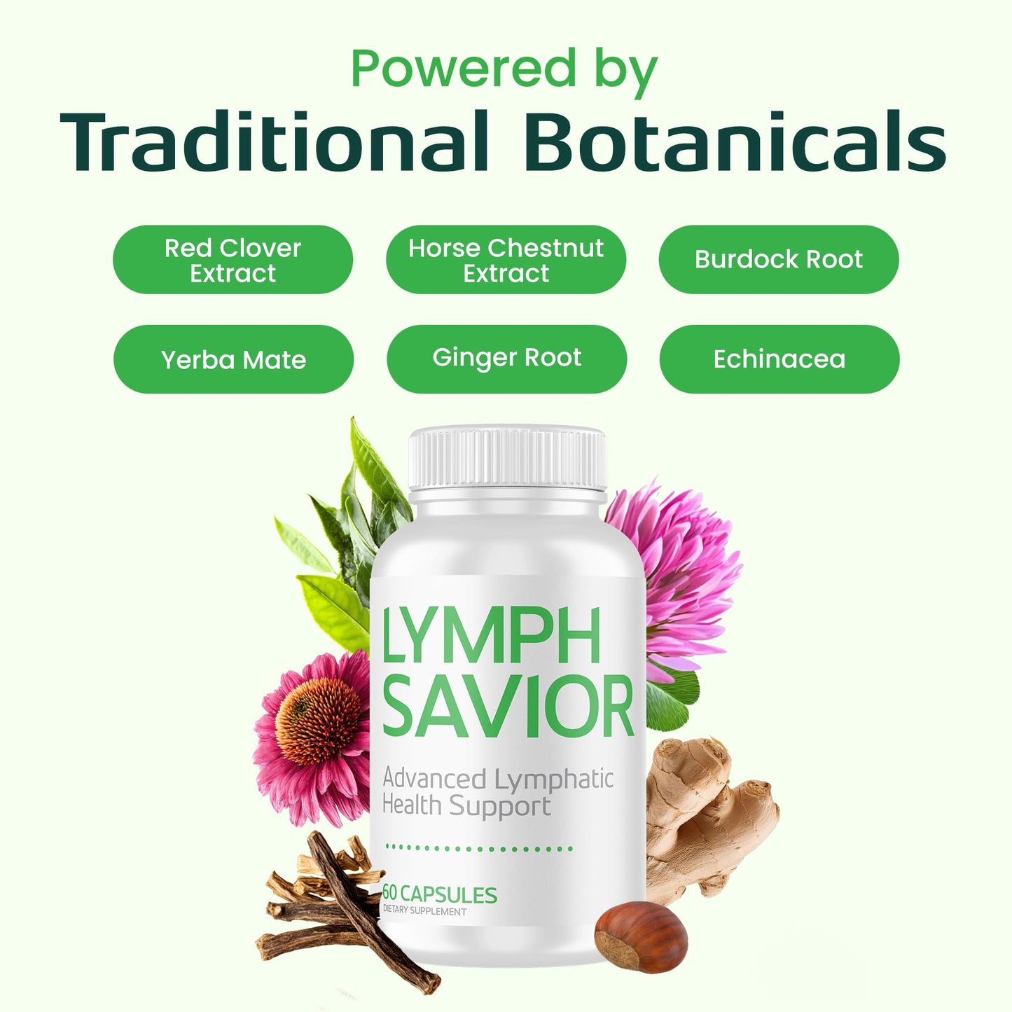 Lymph Savior - Plant-Based Lymphatic Support Supplement with Red Clover, Horse Chestnut & Burdock Root for Fluid Balance & Daily Wellness - Non-GMO, Made in USA - 30-Day Supply, 1 Bottle