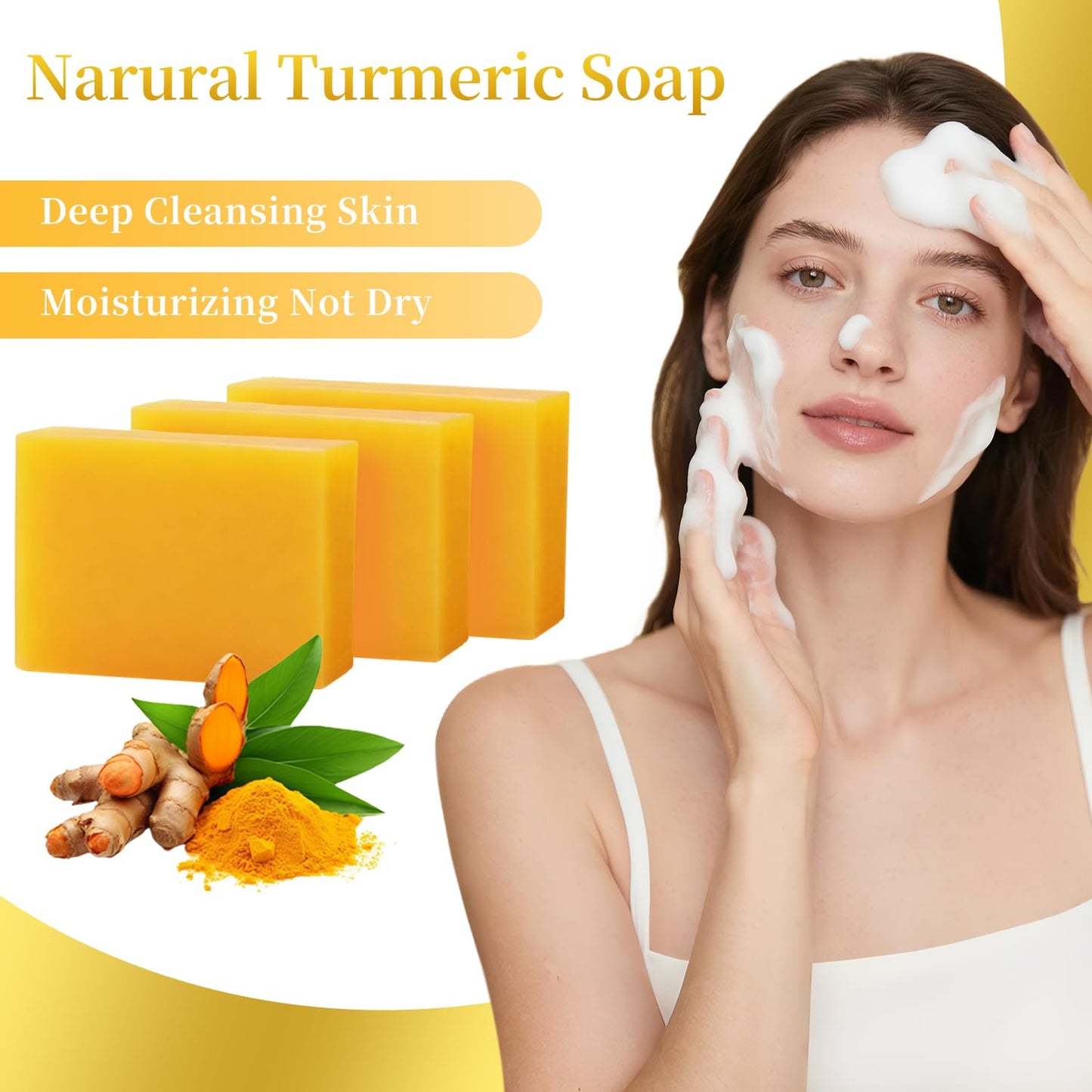 DOXOLATO Turmeric Soap Bars for Face Body - Gentle Cleanser Turmeric Soap Bar for Improve Skin Texture Moisturizing, 3 Bars