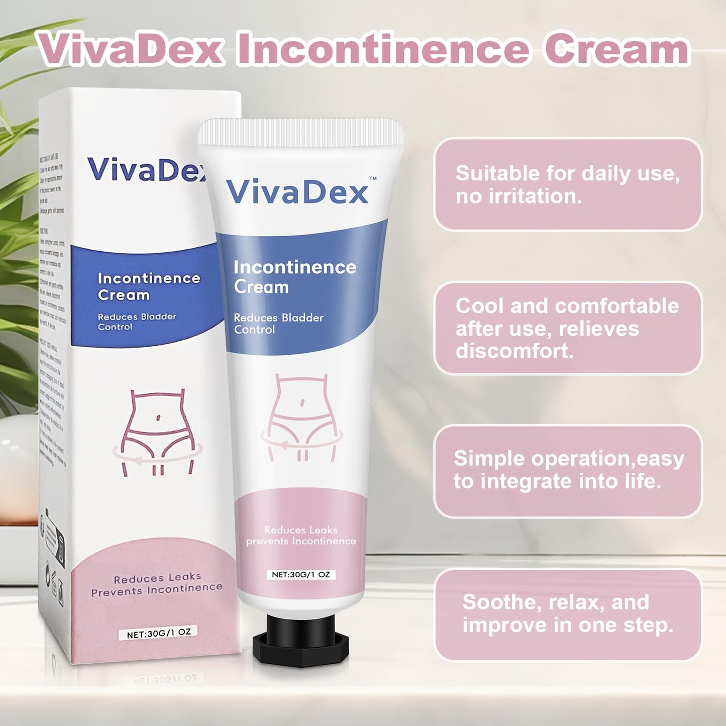 VivaDex Cream Incontinence for Women, Skin Protectant Moisture Barrier, Gentle Soothing Lightweight Non-Greasy Daily Intimate Skin Care (1PCS)