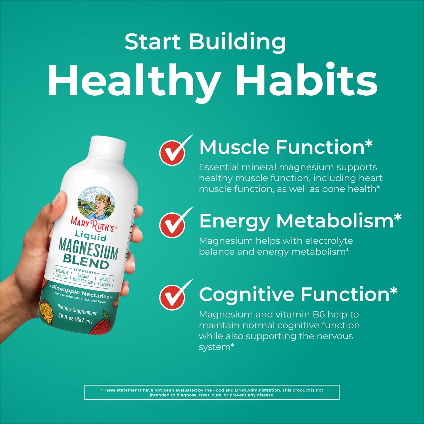 Liquid Magnesium Supplement by MaryRuth's | Magnesium Complex with Magnesium Glycerophosphate + Magnesium Bisglycinate + Taurate + Malate | Ages 4+ | Cognitive Function | Bone Health | Vegan | 30oz