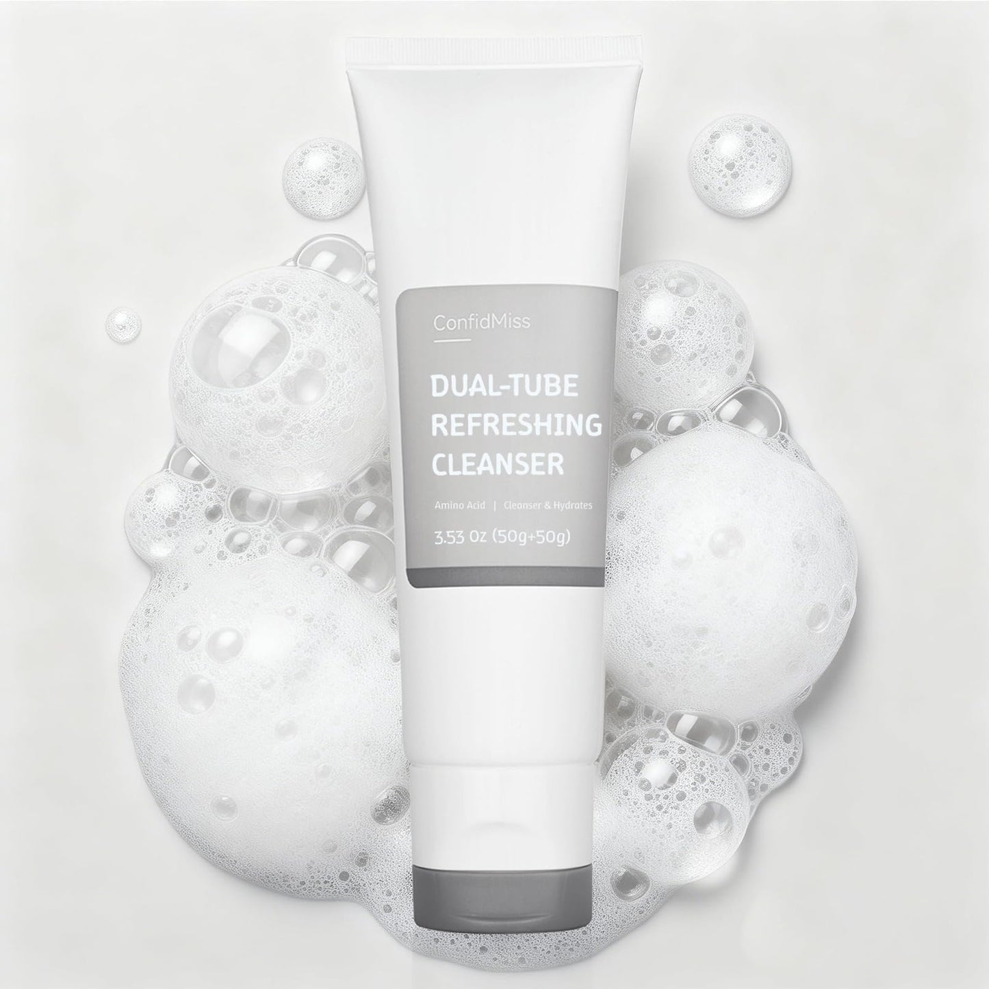 ConfidMiss Dual-Tube Refreshing Facial Cleanser, with Double Micro-Fine White Clay Centella Asiatica Pore Cleaning Blackhead Sunscreen Remover Daily Face Amino Acid Cleanser For Oily Skin 1PC