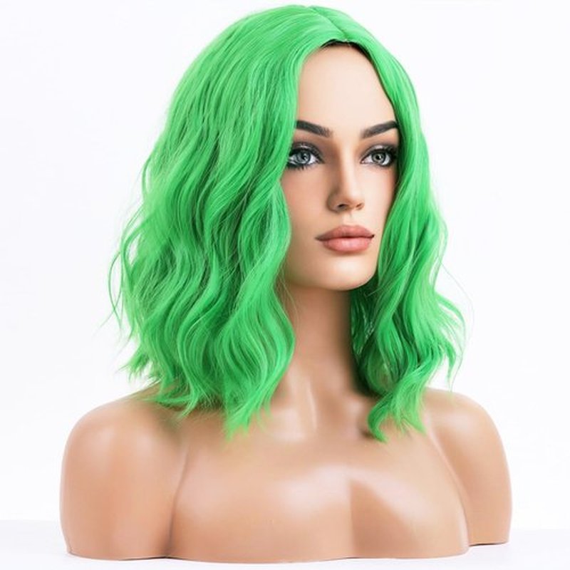 BERON Green Womens Wigs Short Curly Bob Wig Light Color Wavy Hair Wigs for Girls Middle Part Women's Synthetic Wigs Cosplay or Daily Used