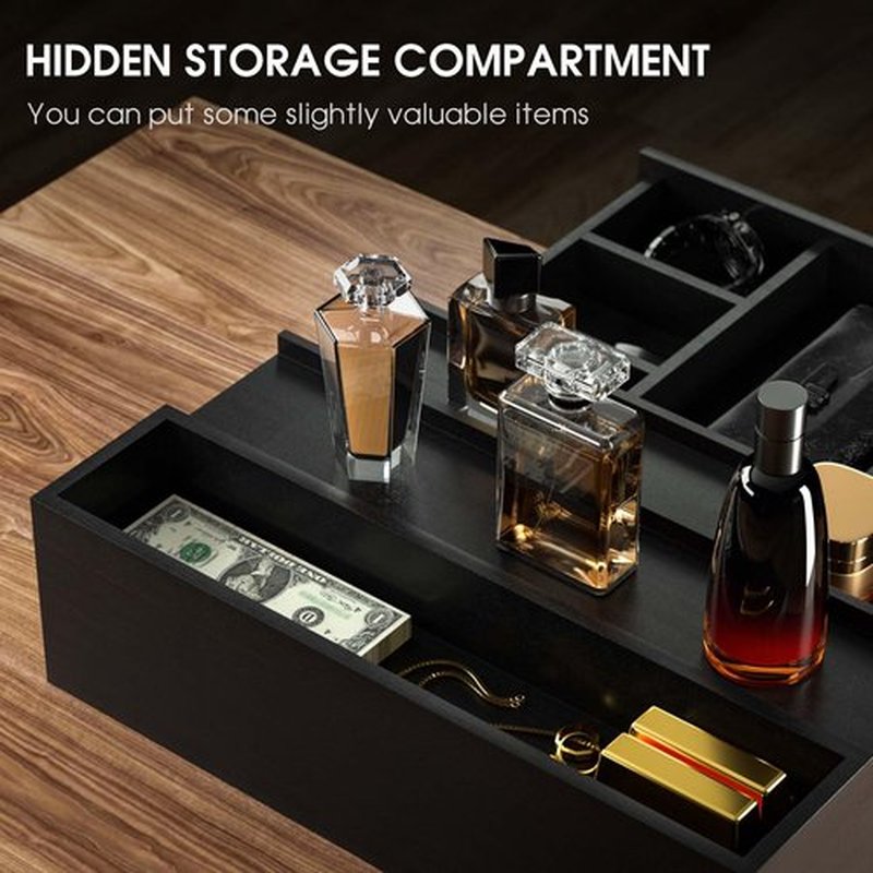 Sephyroth Wooden Cologne Organizer for Men 3 Tier of Elevated Cologne Display Shelf with Drawer Storage Perfume Organization and Storage Display Risers,Great Gift for Man(Black)