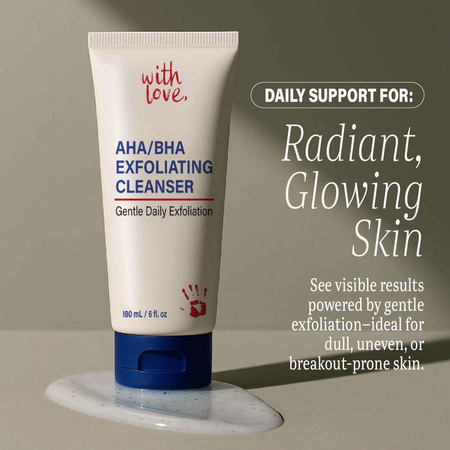AHA/BHA Daily Exfoliating Face Wash, Deep Relief Glycolic Acid Cleanser for Acne-Prone Skin, AHA BHA Exfoliant Face Wash with Jojoba Beads