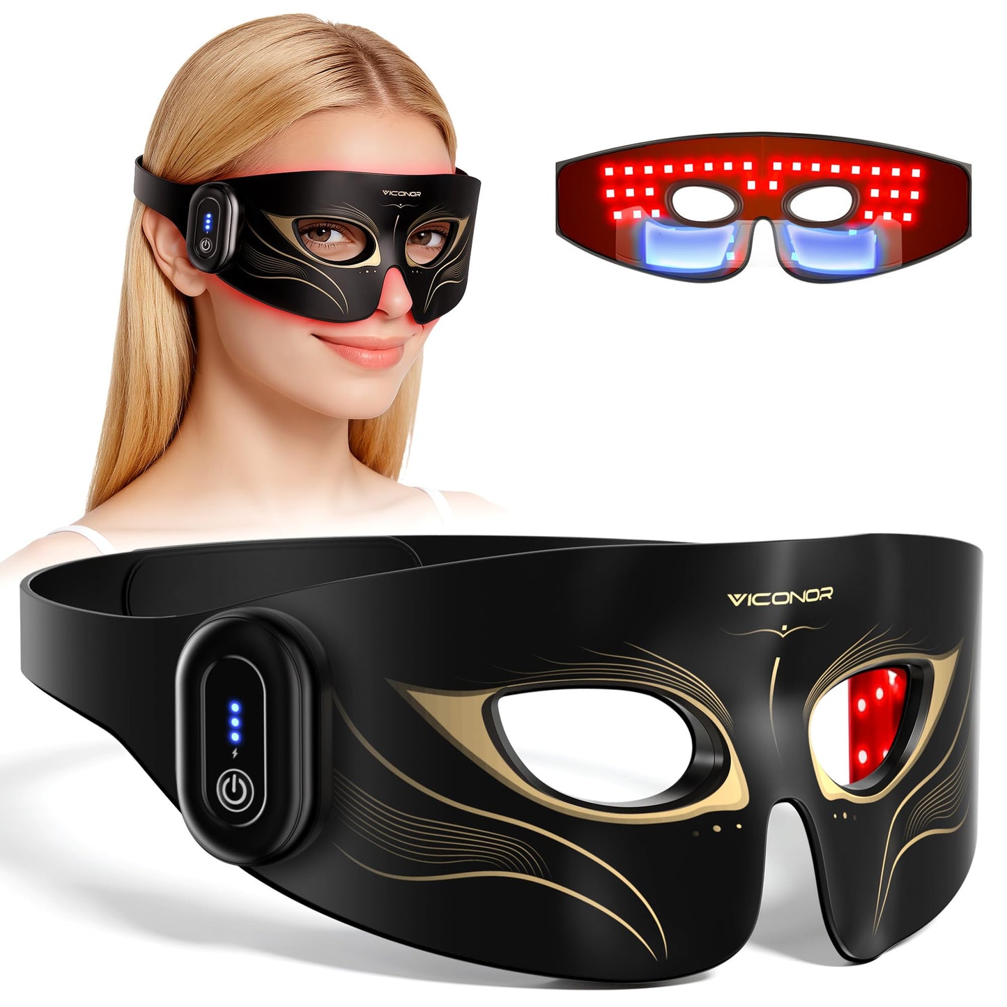 Red Light Therapy for Eyes, Infrared Red Light Therapy for Eye Bag, No Light Leakage 630nm Red Light & 850nm Infrared Red Light Therapy Device for Wrinkles, Red Light Eye Mask with Rechargeable Remote