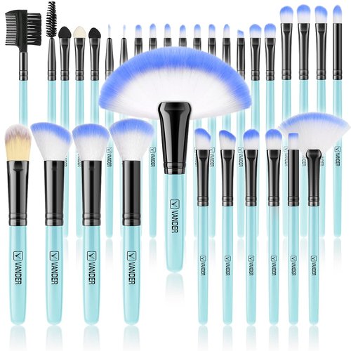 Make up Brushes, VANDER Professional 32pcs Makeup Brush Set, Makeup Brushes Set Foundation Blending Cosmetic Brush Set Kit,Blue（Cosmetic bag not included）