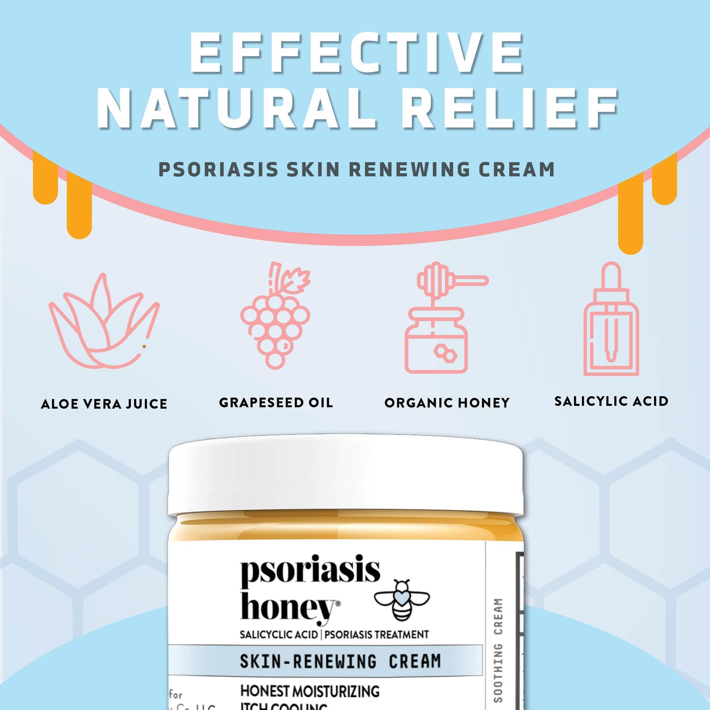 PSORIASIS HONEY Skin-Renewing Cream - Eczema & Seborrheic Dermatitis Cream - Psoriasis Treatment for Skin, Redness & Itch Relief (4oz)