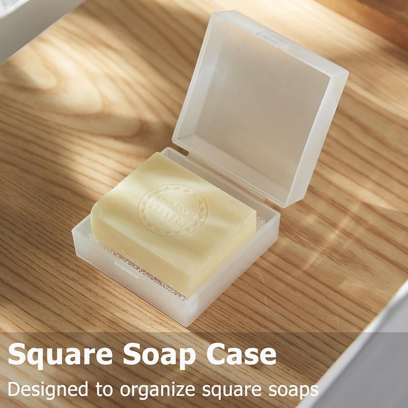 Travel Soap Case - Bar Soap Holder for Dr Squatch & Shampoo Bars | Transparent White with Draining Pad