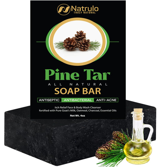 All Natural Pine Tar Soap Bar 4oz – Cleansing Anti Acne Eczema Psoriasis Itch Relief Pine Tar Face & Body Wash Cleanser – Pure Goat’s Milk Soap with Oatmeal, Charcoal, Essential Oils Made in USA