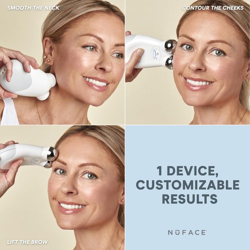 NuFACE Trinity Microcurrent Facial Device Kit - FDA Cleared Face Sculpting & Neck Tightening Device to Contour Cheeks & Brows + Microcurrent Gel Activator, Silk Crème & Brush