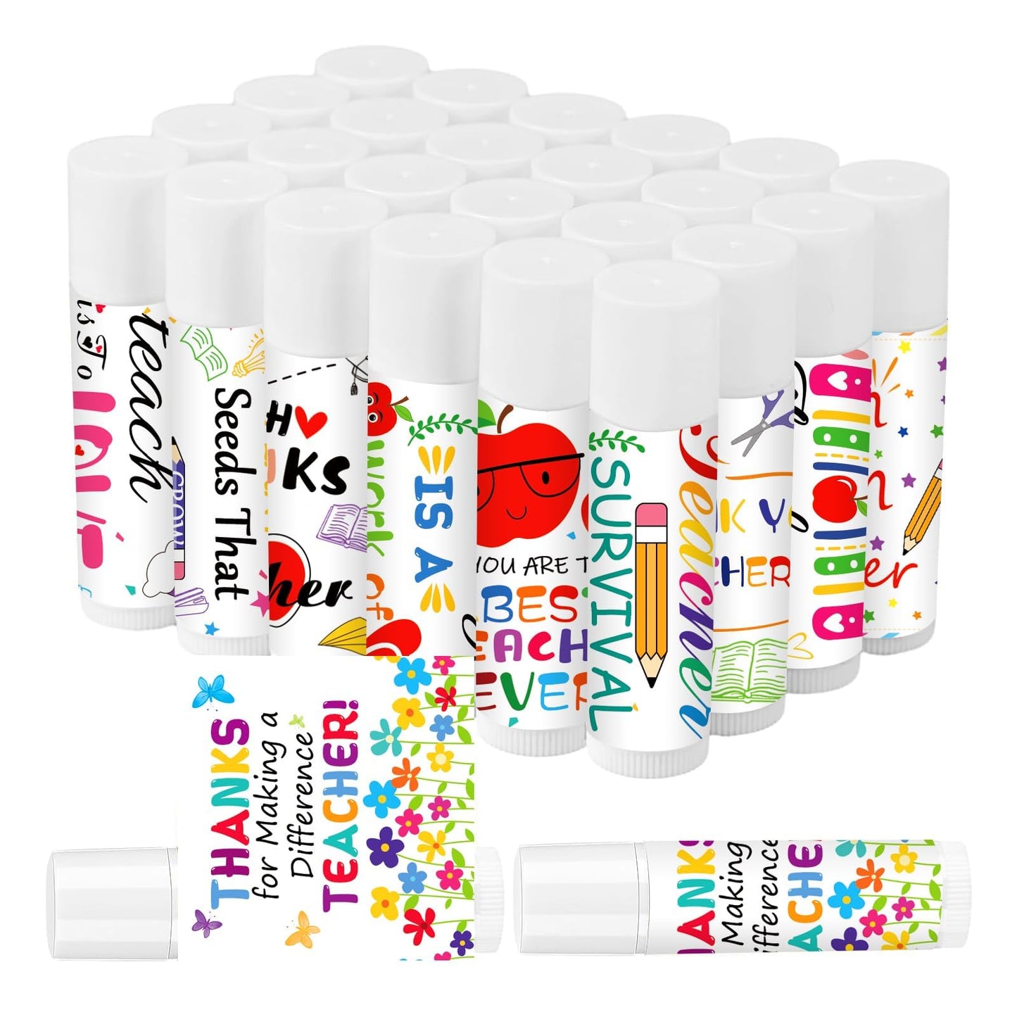 50 Pack Teacher Employee Appreciation Gift Bulk Lip Balm Staff Teacher Volunteer Employee Thank You Gifts End of The Year Teacher Gift for Teachers' Day Back to School Women Men (Cute)