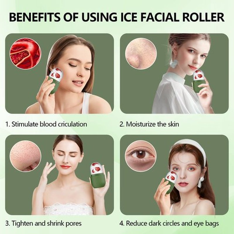 2pcs Ice Roller for Face and Eye, Silicone Ice Facial Roller Ice Holder, Face Ice Mold Skin Care, Face Icers Reusable Ice Cube Roller for Shrink Pores Anti Wrinkle Reduce Puffiness, Green Purple
