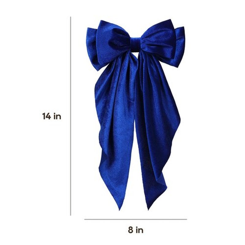 2pc Royal Blue Velvet Ribbon Hair Bows for Women Girls Big Bowknot Hair Clips with Long Tail French Barrette Hair Clamps Wedding Party Hair Decor Accessories