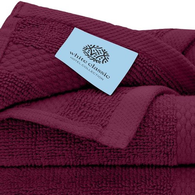 White Classic Luxury Washcloths for Bathroom-Hotel-Spa-Kitchen-Set - Circlet Egyptian Cotton - Highly Absorbent Hotel Quality Face Towels - Bulk Set of 12-13x13 Inch (Wine Red)
