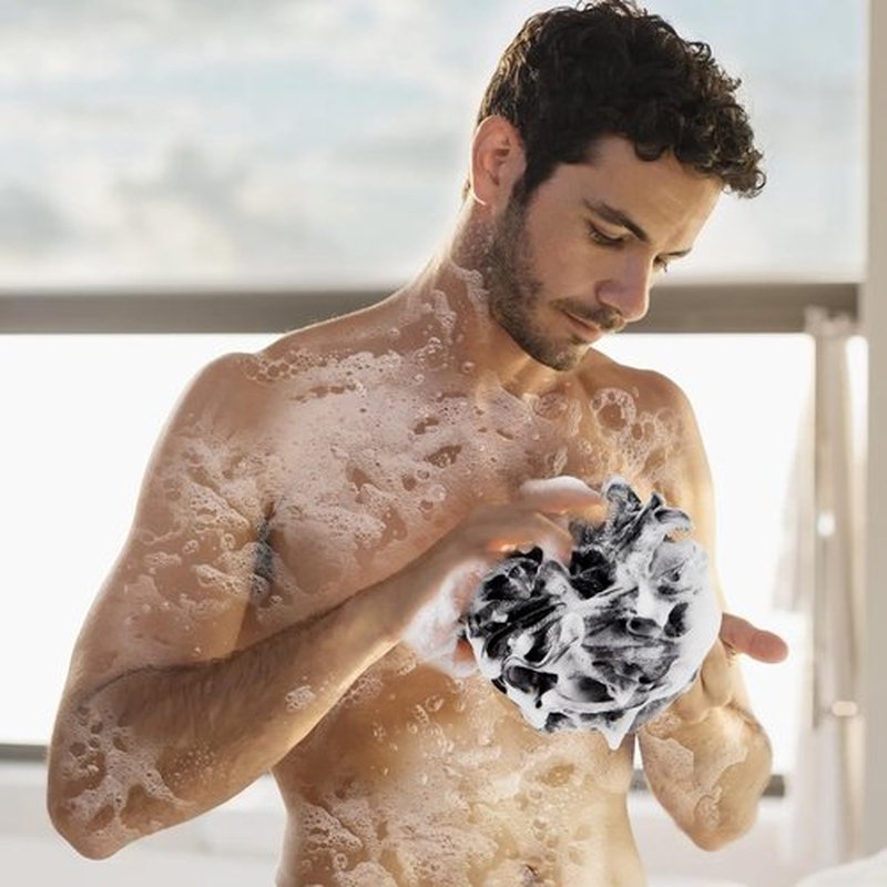 FARMOGA Bath Loofah Sponge Back Scrubber Shower Sponge Soft Mesh Exfoliator Pouf Shower Ball Bath Sponges for Women and Men Bath Accessories (4Pcs 50g Mix Black)