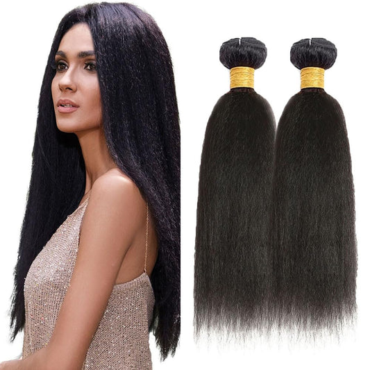 Kinky Straight Bundles Human Hair Natural Black 18 18 Inch Brazilian Yaki Straight Human Hair Bundles Unprocessed Virgin Hair 2 Bundles Kinky Straight Bundles Hair Weave
