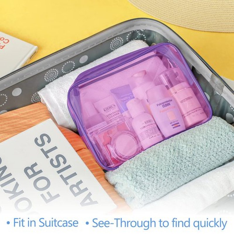 PACKISM TSA Approved Toiletry Bag - 3 Pack Quart-sized Clear Toiletry Bag with Zipper, Clear Makeup Bags Fit Travel Size Toiletries, Carry-on Clear Travel Bags, Light Pinkish Purple