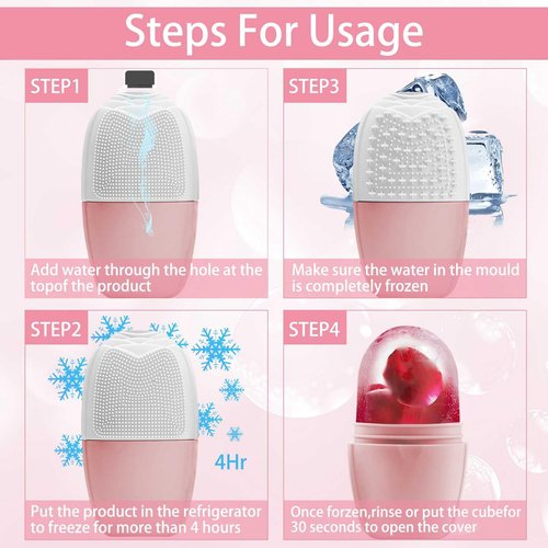XHJRI Ice Face Roller Massager,Ice Cube Roller for Face, Eyes and Neck Naturally Conditioning and Skin Care,De-Puff Eye Bags,Reduce Migraine Pain,Reusable Massage Silicone Ice Mold (New Pink White)