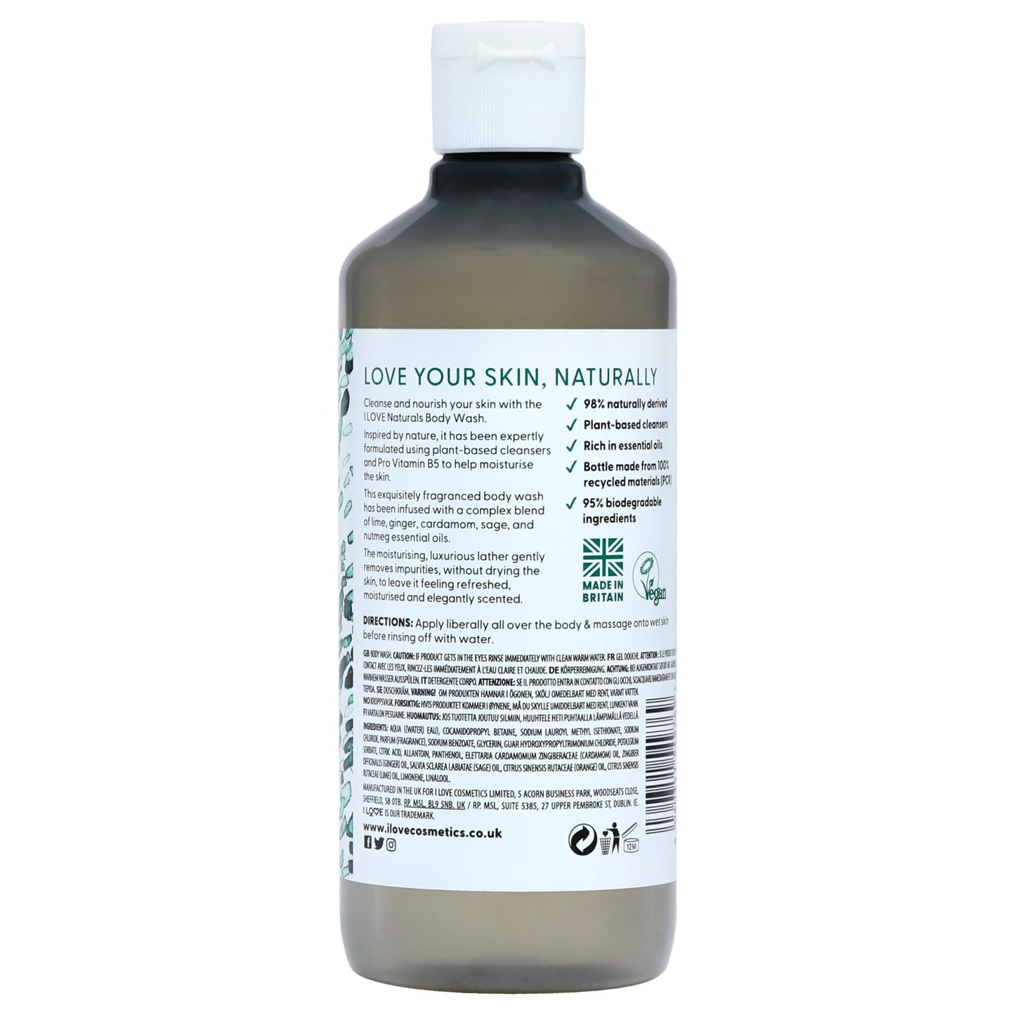 I LOVE Naturals Lime, Ginger, and Cardamom Body Wash - Moisturizing Body Wash - Infused with Essential Oils - Plant-Based Body Cleanser - 16.9 oz