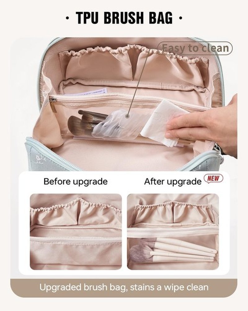EACHY Travel Makeup Bag,Large Capacity Cosmetic Bags for Women,Waterproof Portable Pouch Open Flat Toiletry Bag Pattern Makeup Bag (C-Green-Large)