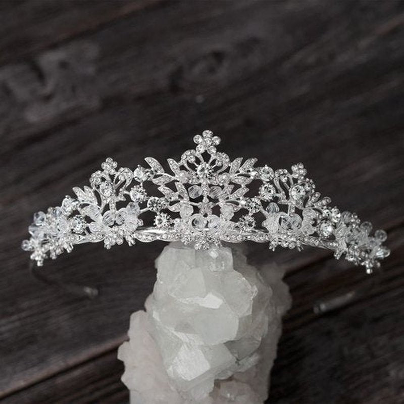 SWEETV Wedding Tiara for Bride,Fairytale Princess Crown for Women Girls, Bridal Pageant Tiara Headband, Rhinestone Prom Party Hats,Silver+Clear